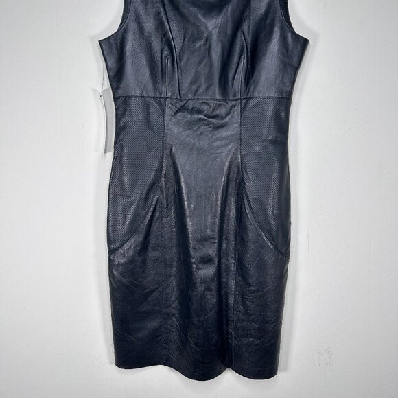 Susana Monaco 100% Lambs Leather Pencil Dress Women's 4 Black Party NWT - Picture 2 of 15